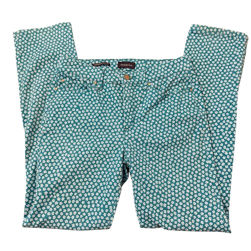 Charter Club Women’s Lexington Straight chino Jean, green floral, 4